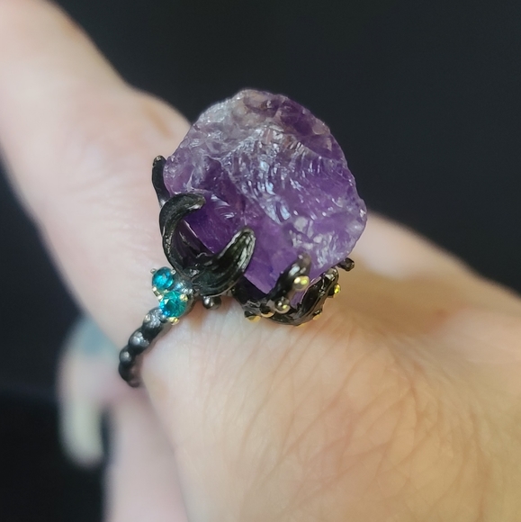 GORGEOUS raw amethyst &Topaz sterling ring sz8 - Picture 6 of 17